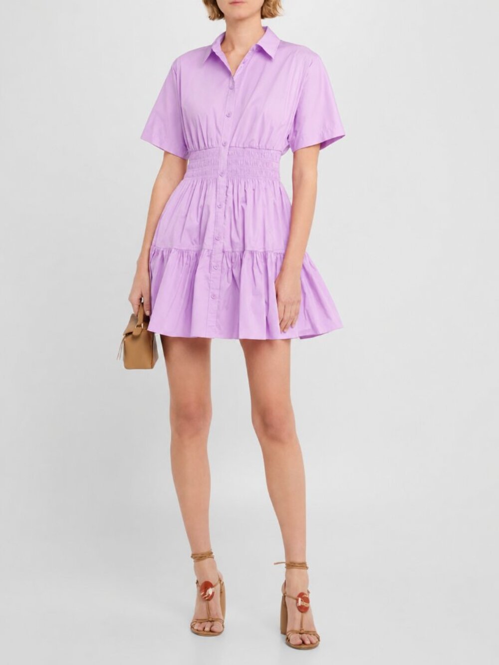 Veronica Beard Greta Dress Pink Tiered Shirtdress Mini Size 0